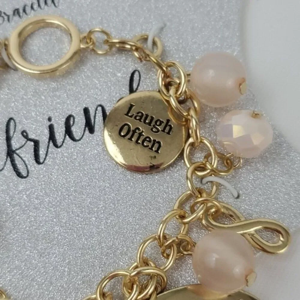 Girlfriend Toggle charm Bracelet Friends Gold faux pearls heart gold blush *